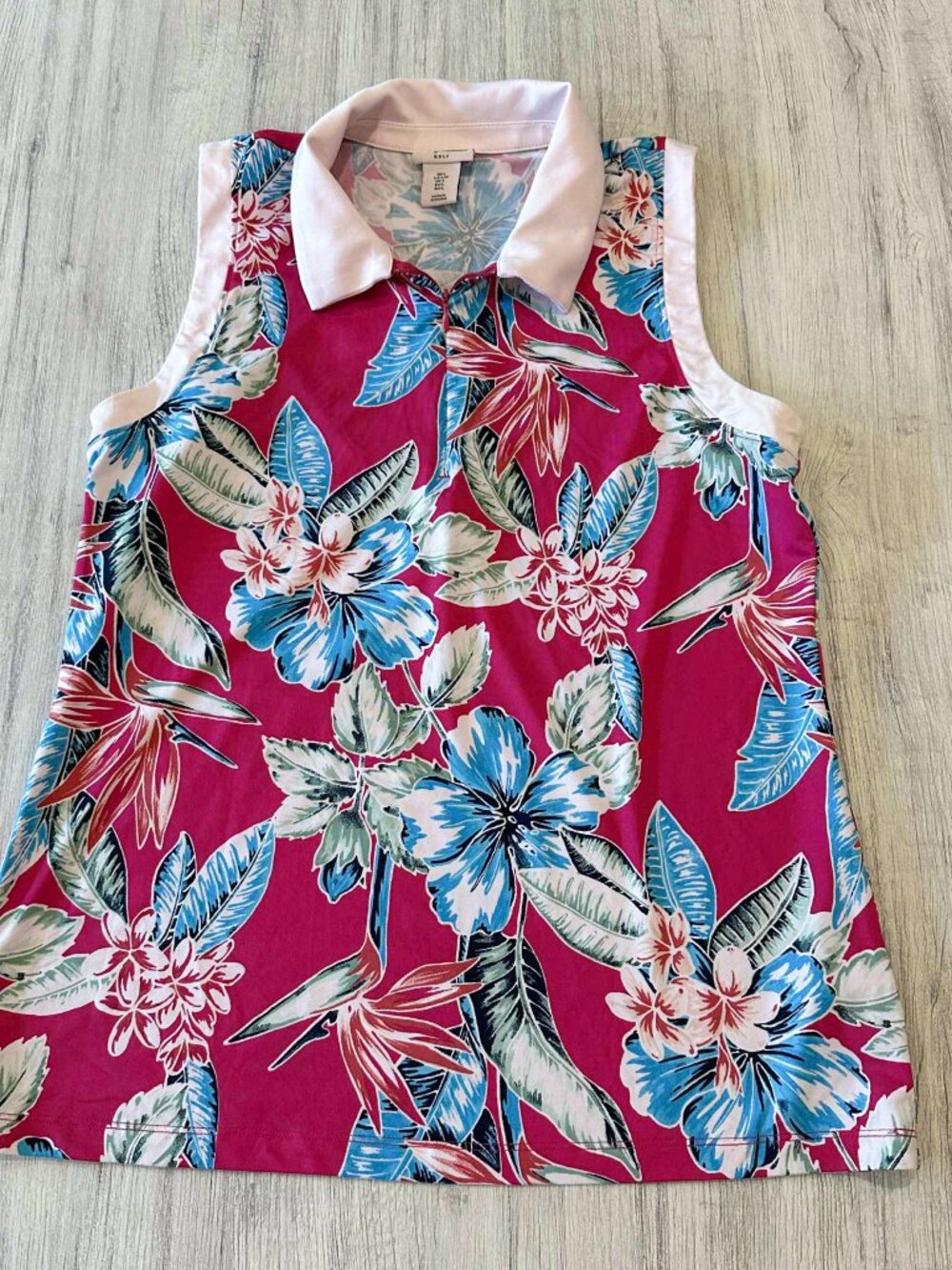 TOMMY BAHAMA Pink Tropical Sleeveless Zip Collar Golf Shirt Women's Size: Large
